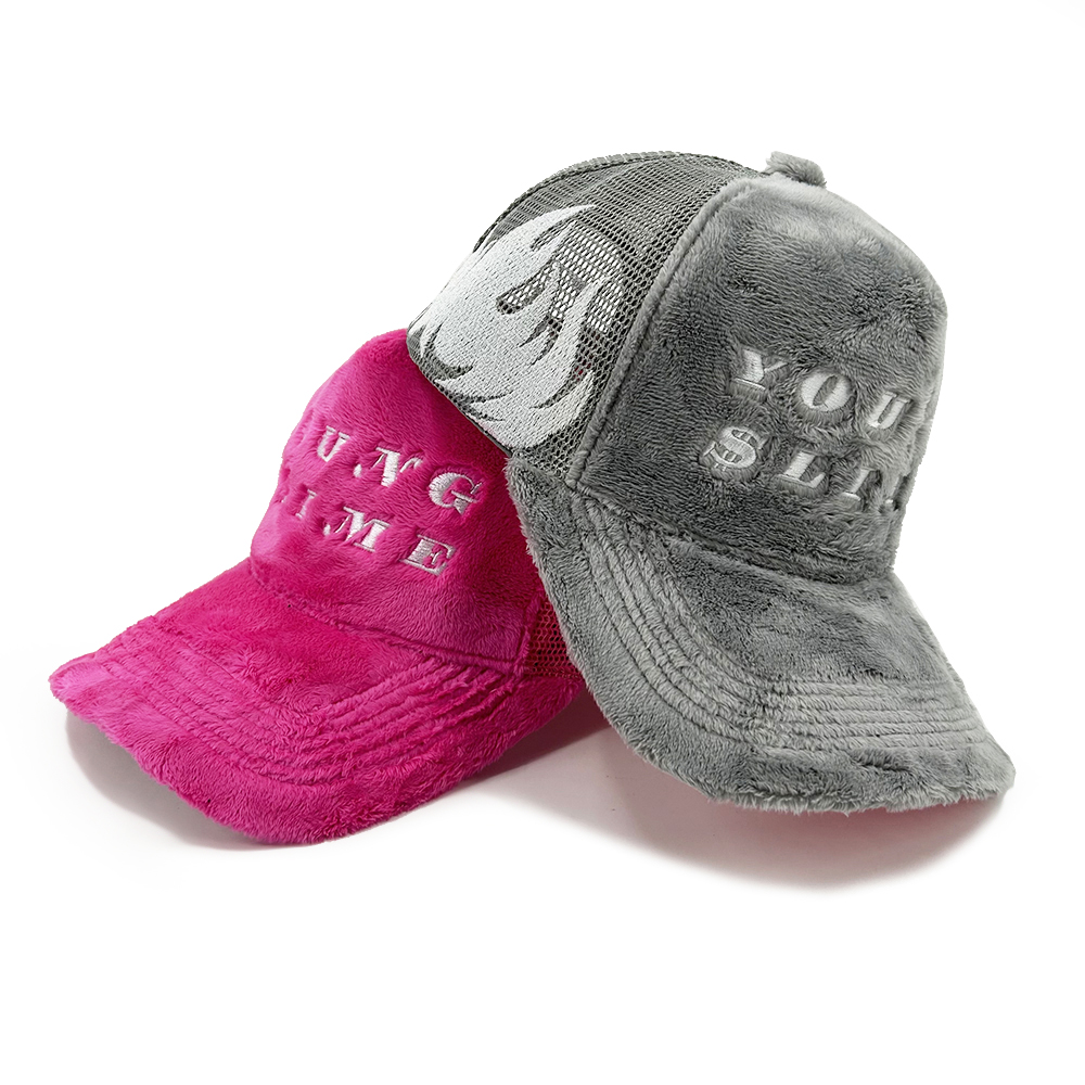 Crown Fluffy Velvet Custom Embroidery Trucker Hats Flame Fire Piping Personalize Fuzzy Underbrim Color Flannel