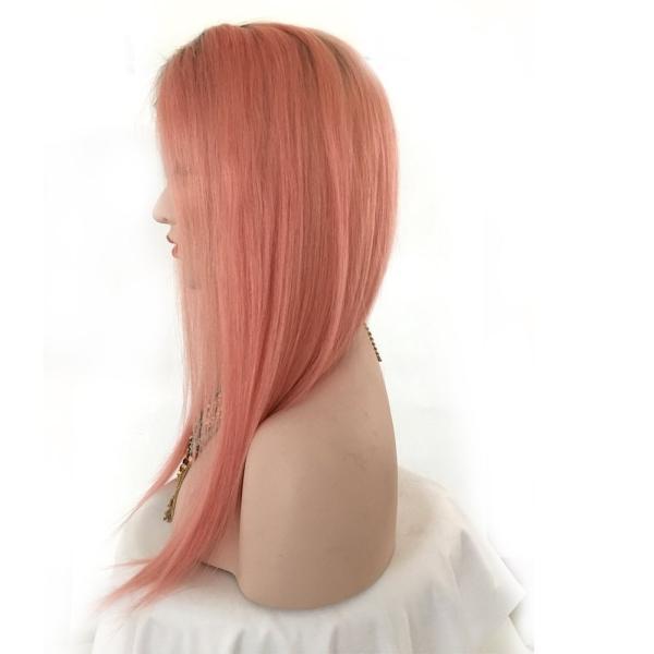Straight Human Hair Ombre Full Lace Pink Wig Black Root Light pink Front Lace Wig Middle Part With Baby Hair