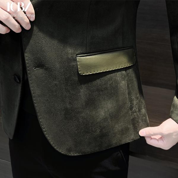 Single Breasted Men's Leather Jacket End Splicing Design Casual Small Suit for Adults
