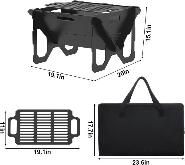 18 20 Fogo de madeira ao ar livre com Grill 2 em 1 Metal Chaminé portátil com bandeja de churrasco Chaminé de madeira dobrável
