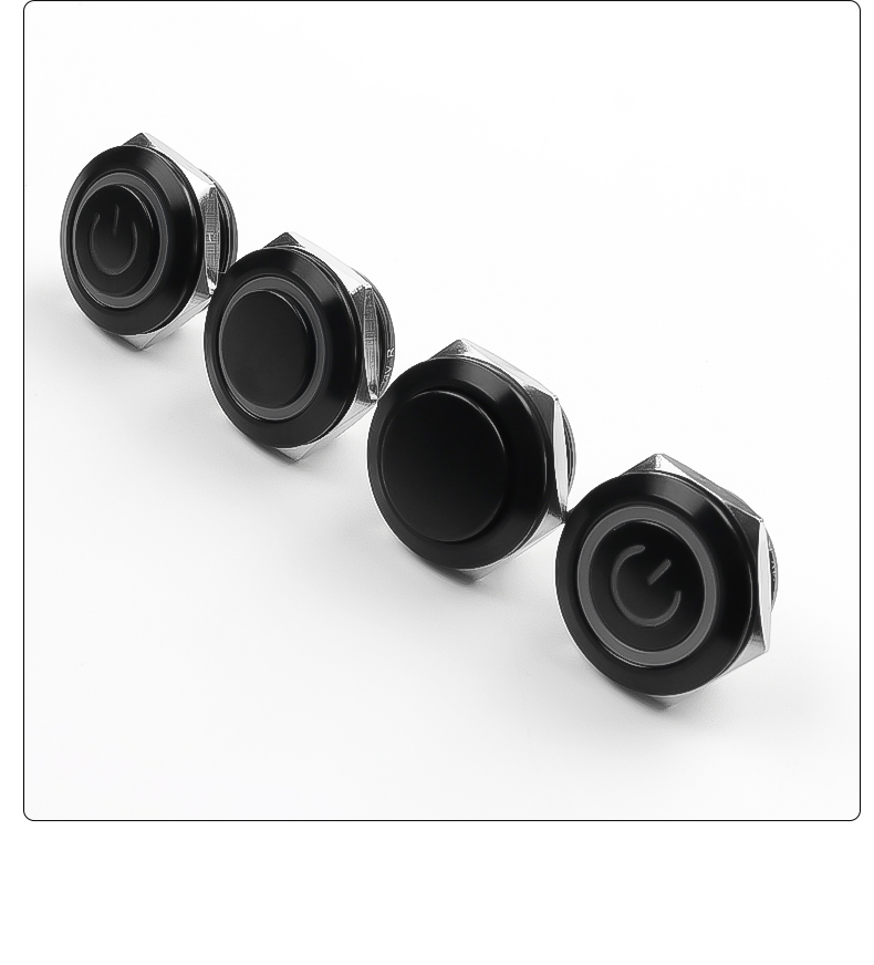22mm Metal Button Switch Oxidized Black Waterproof IP65 Self-resetting 1NO Flat Head/High Head