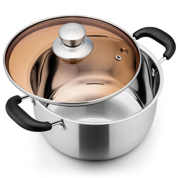 Best Selling Silver Cook-pot Kitchenware Multiple Sizes Pots Circle Cooking Soup Pot With Glass Lid