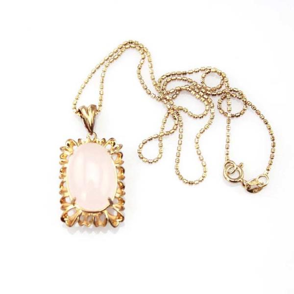 Rose Gold Plated Silver Rose Quartz Cubic Zirconia Pendant  Bead Silver Chain (PSJ0180)