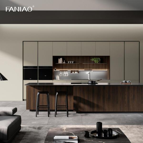 Современный минималистский стиль Нержавеющая сталь Массивный деревянный кухонный шкаф Кухонная мебель Кухонные шкафы на заказ