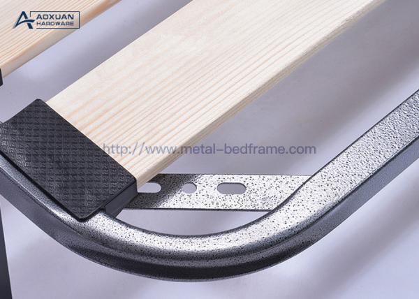 Double Platform Slat Bed Frame , Black Metal Slatted Bed Base