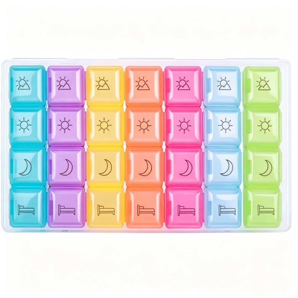 Weekly Pill Organizer,3-Times-A-Day 7 Day Pill Box Large Compartments Moisture-Proof Pill Case Medication Reminder Portable Travel Container for Vitamins Fish Oil Compartments Supplements