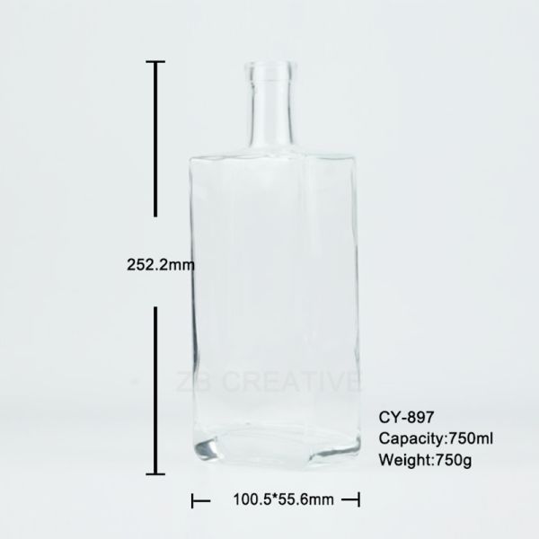 Cork Closure 750ml Glass Liquor Bottles Flint Cube Design Whisky Spirits 750g CY-897