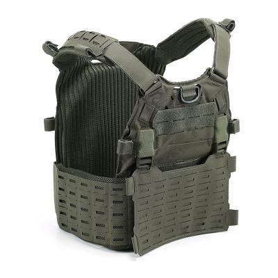 Adjustable Nylon Tactical Combat Vest in Black Breathability Includes Ballistic Plates
