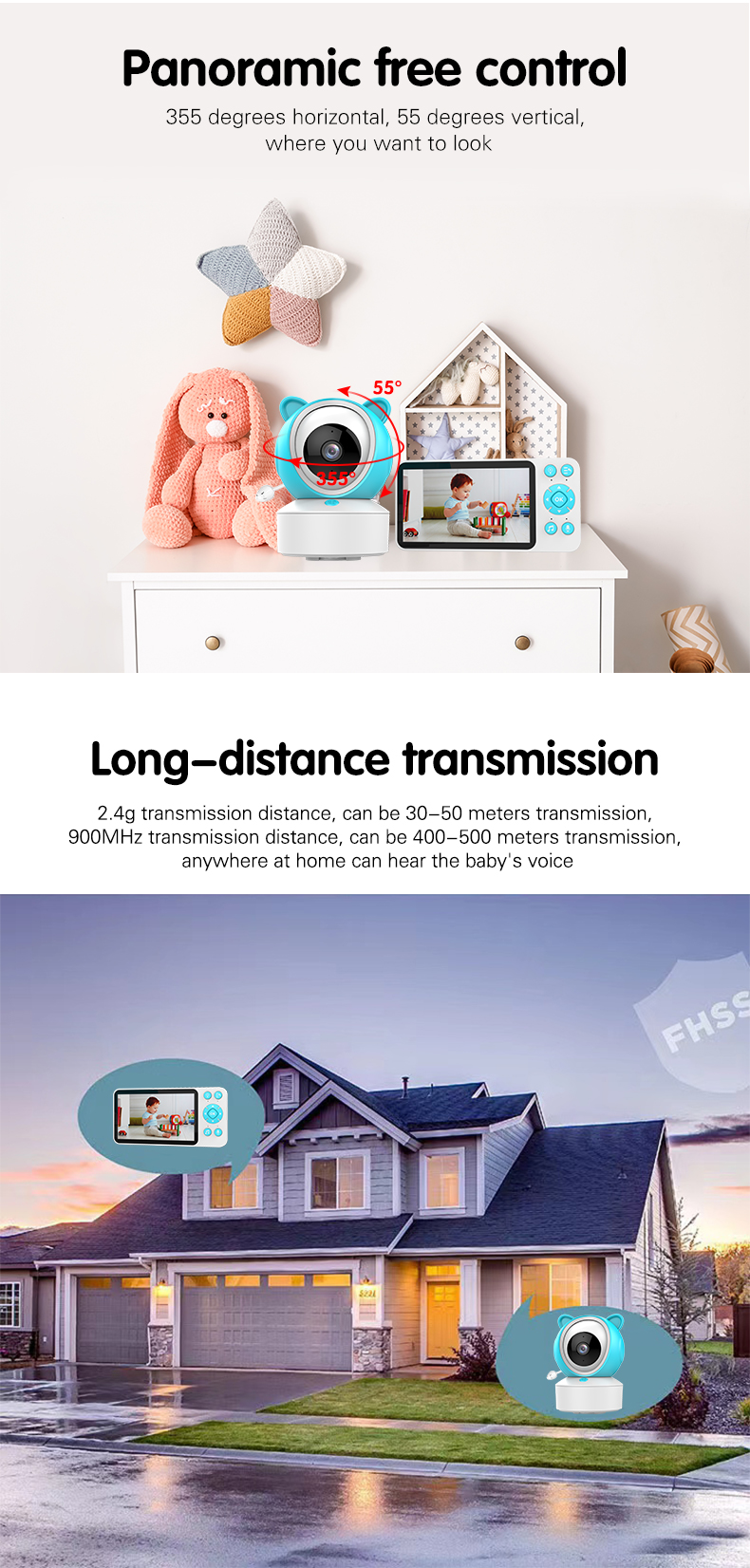 Hot Sale HD 1080P Tuya Smart Baby Pet Monitor Wifi Night Vision Camera 5.0 IPS Screen 3X Zoom Motion&Cry&Temperature Detection