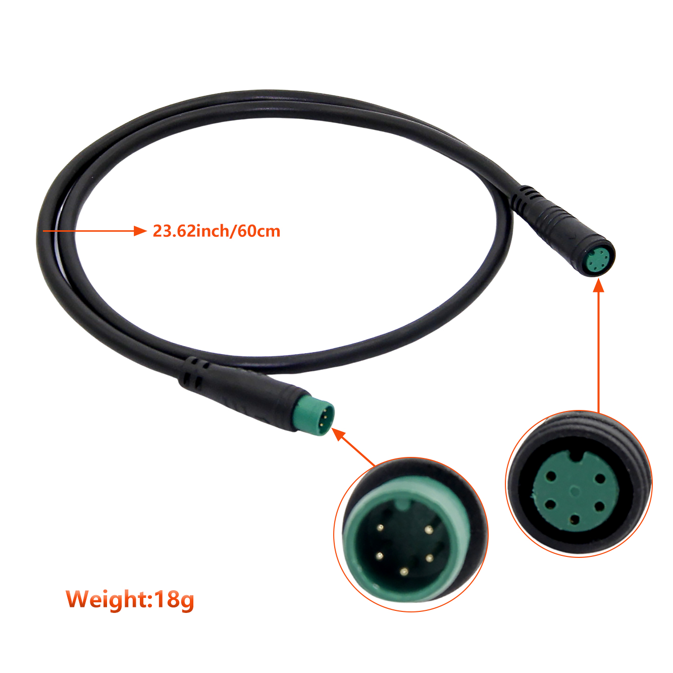 M8 5Pin 60cm Extension Cable Circular Connector with Flame Retardant PVC and 15 A Rated Current for E-BIKE Parts