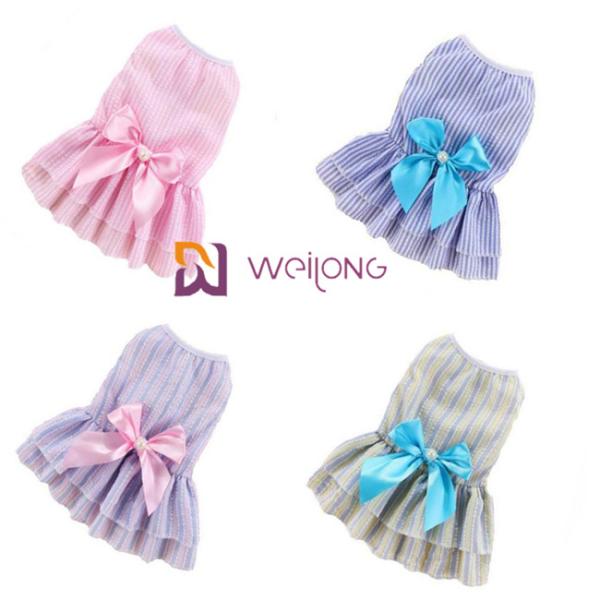 Customizable Color Poly cute dog dresses Satin Bow Cotton Seersucker