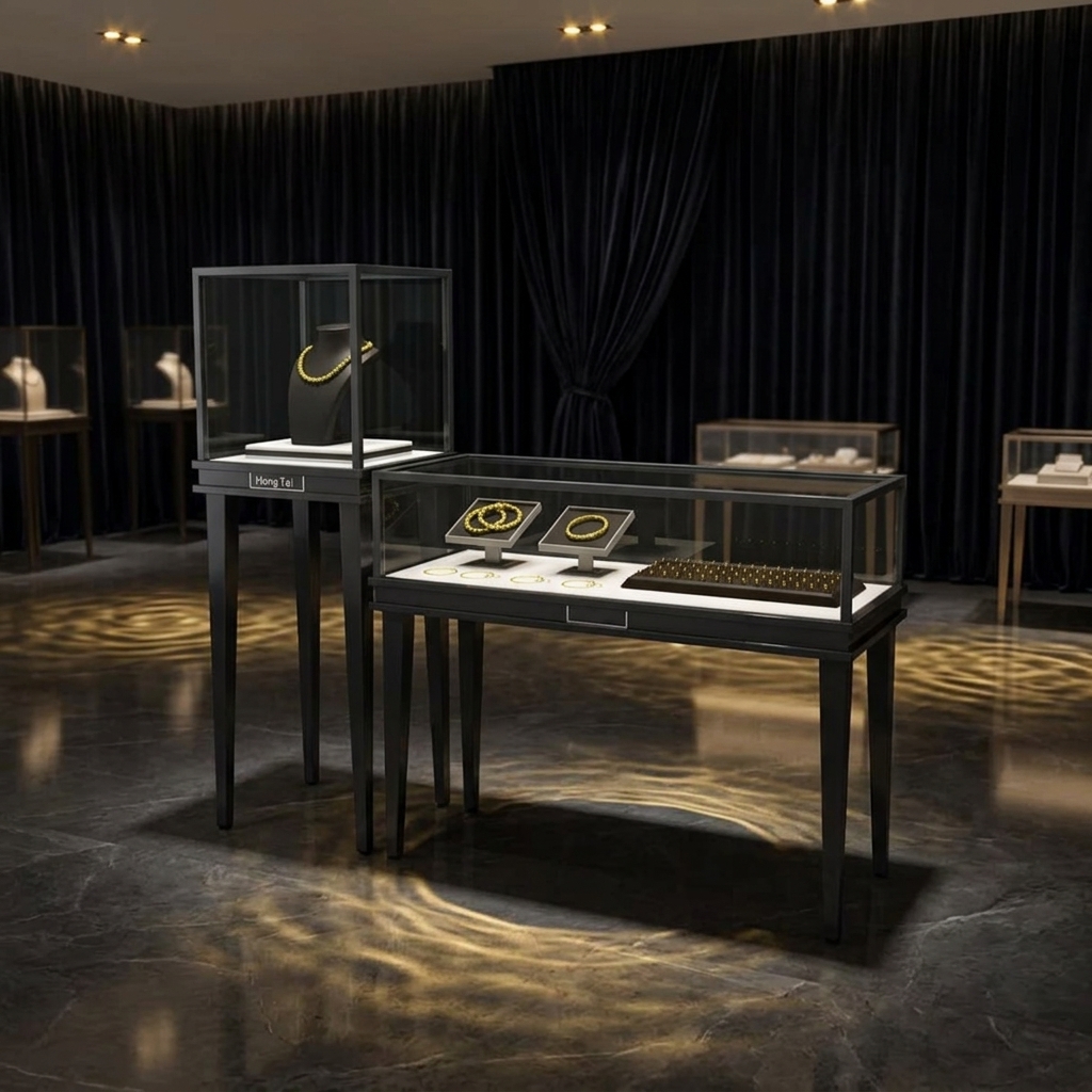 Customizable Eco-Friendly Jewelry Display Cabinet with LED Lighting for Retail Stores and Museums