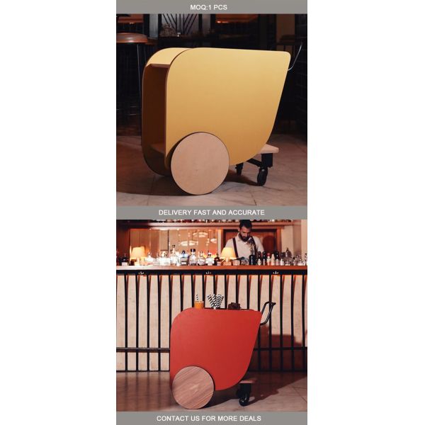 MOYI Customized Iron and Wood Trolley Wooden Cart with Wheels for Hotels and Bars