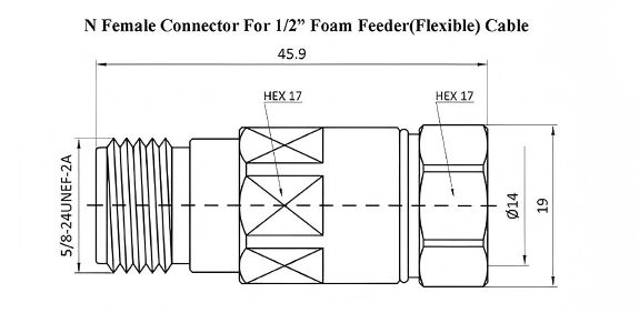 DC-3GHz N Type Female RF Feeder Connector with Gold-plated Brass and PTFE Insulator for Super Flexible Cables