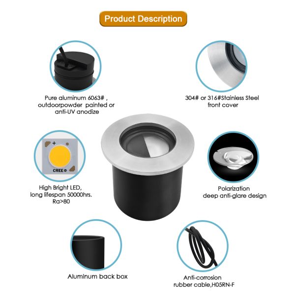 Polarization Underground Lights 4W DC12V 24V Beam Angle 30*40Degree IK Rate 08 Pure Aluminum 6063# Housing