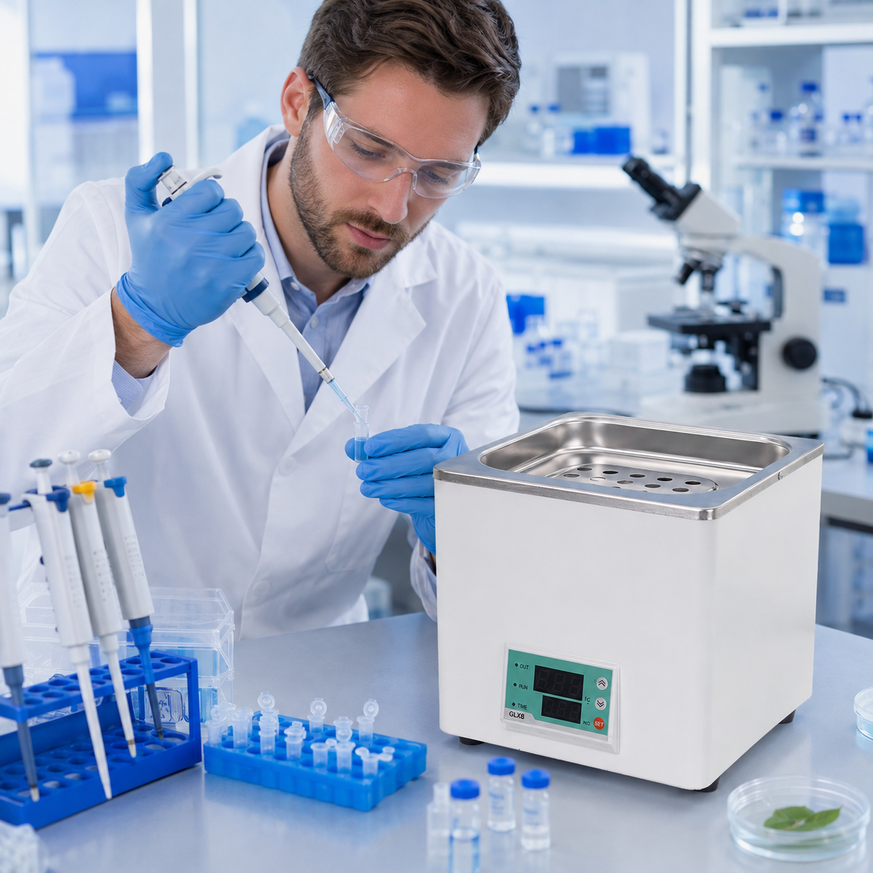 Cenlee Digital Constant Temperature Water Bath 300W Laboratory Heating Bath for Medical Sample Incubation and Testing