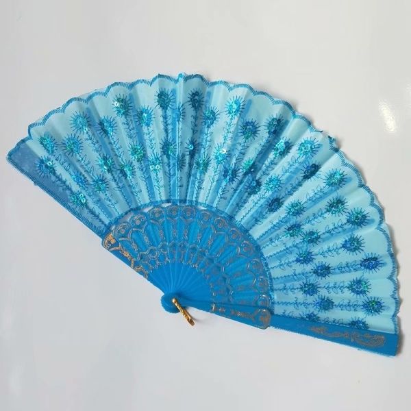 Hot Selling Foldable Hand Held Fan Black Plastic Embroidery Sequin Hand Fan
