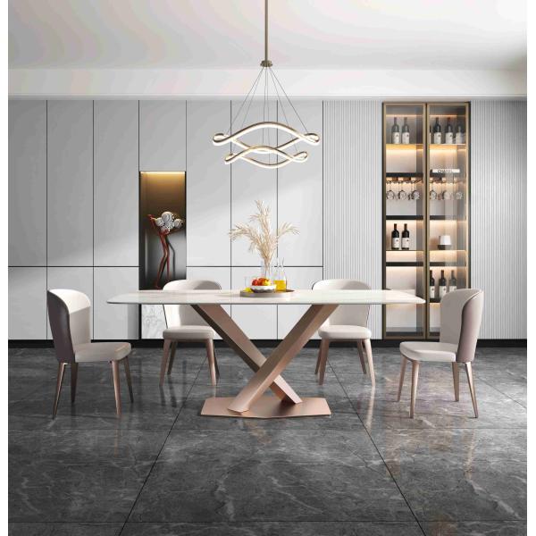 Plain X Base Luxury Modern Dining Tables 6 8 Seater Marble Top Stainless Steel Frame