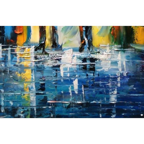 Framed Palette Knife Oil Painting On Canvas , Abstract Art Paintings Umbrella Girls