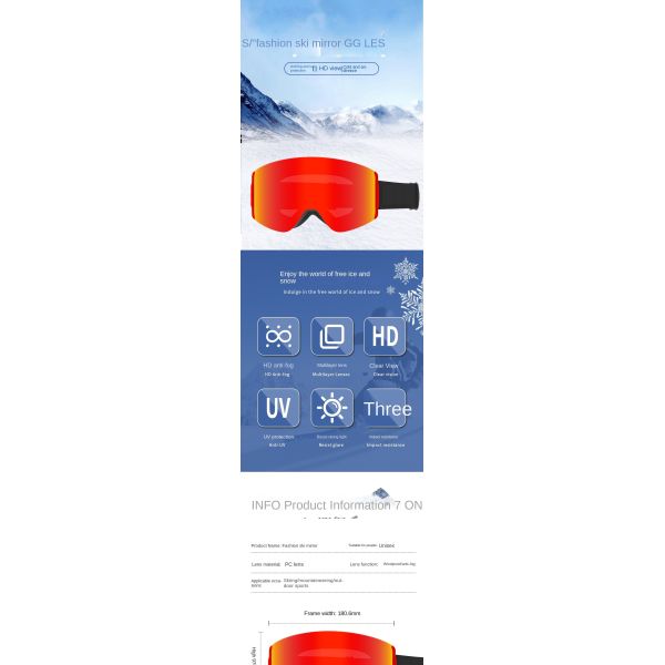 New high-definition wide-angle anti-fog ski goggles. Customized by the manufacturer (ODM). Suitable for all lighting conditions. Outdoor ski goggles.