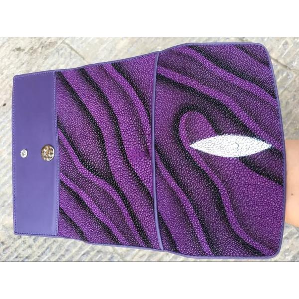 Authentic Stingray Skin Female Long Trifold Wallet Coin Case Genuine Leather Women Large Red Clutch Purse Lady Money Bag