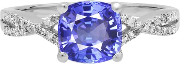 1.5 Carat Natural Tanzanite Engagement Ring In18K White Gold Plating Over Silver