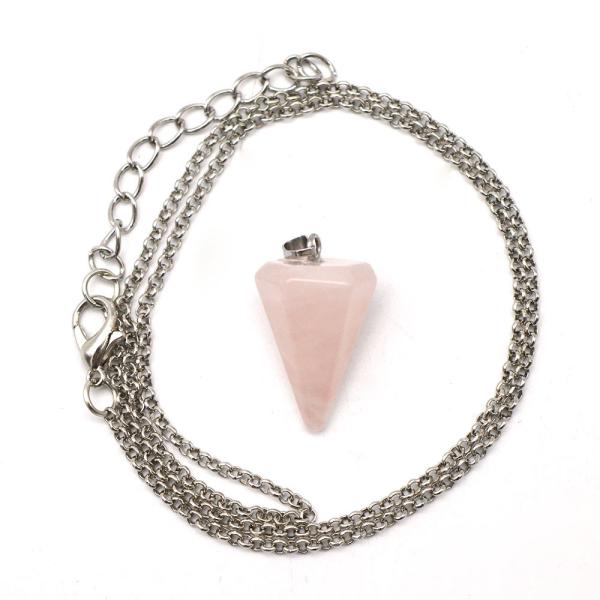 Natural Crystal Rose Quartz Pendulum for Chakra Alignment and Reiki Healing
