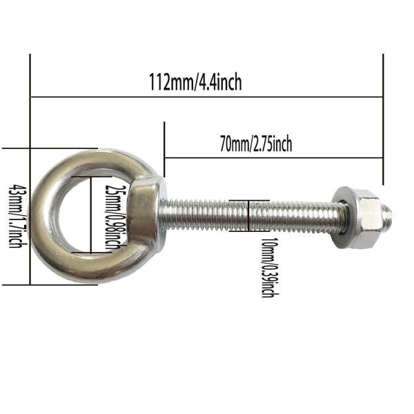 JIS Standard Corrosion-Resistant Stainless Steel Thread Lifting Ring Shoulder Eye Bolts 3/8 X 2.75 with Nuts and Washer