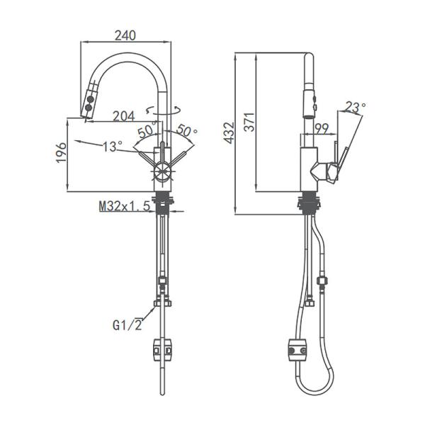 ARROW Chrome Kitchen Mixer Faucet , 304 Kitchen Sink Sprayer Faucet