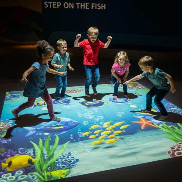 Interactive Floor Projection Game: Step on Fish Fun