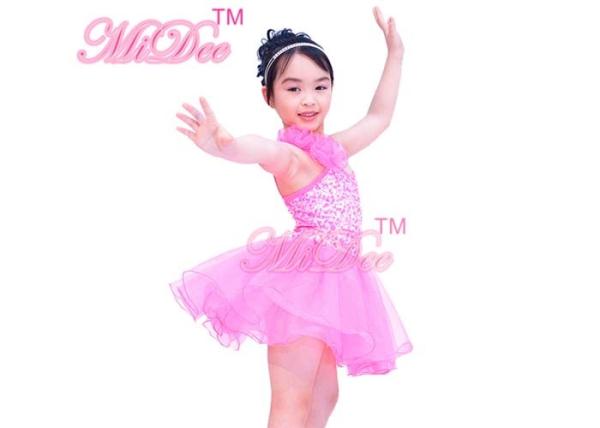 Sleeveless Ballet Dance Costumes Camisole Sequined One Shoulder Floral Tutu Dress