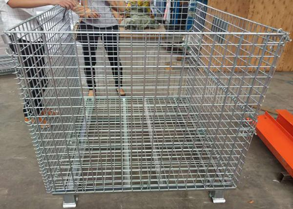 Fold - Able Galvanized Welded Metal Basket Wire Storage Cage For Warehouse