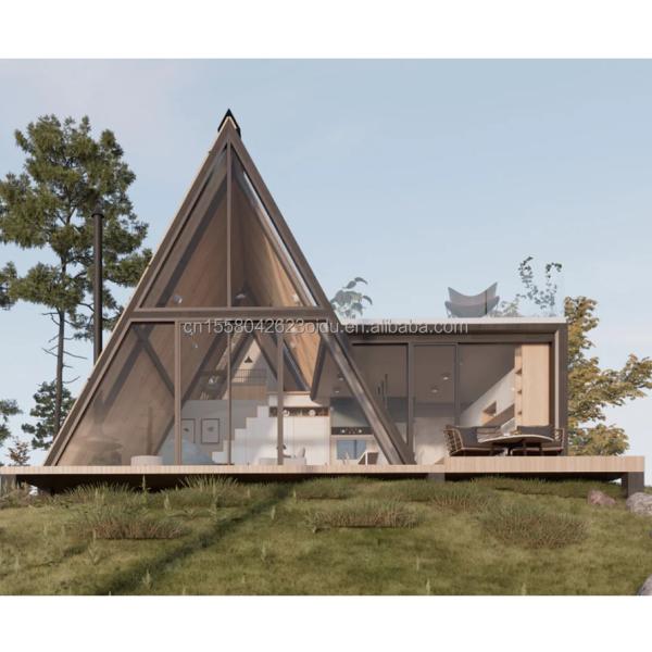 Color personalizado Diseño de habitaciones de hotel de lujo Casa triangular Contenedor para familia o villa hecha de tubos cuadrados de acero galvanizado