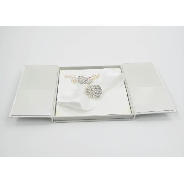 Elegant White Silk Cardboard Present Gift Box Wedding Invitation With Bow / Buckle