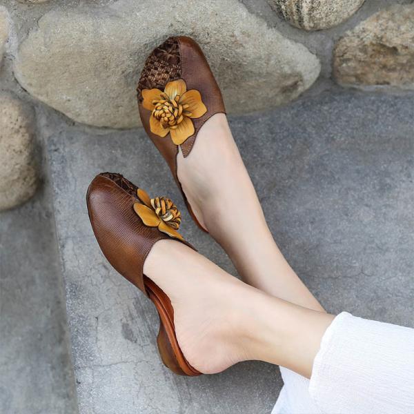 S001 Genuine leather women's shoes flower woven cool and breathable slippers factory direct sales