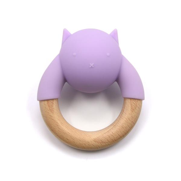 FDA Silicone Baby Wooden Teething Ring Rattle Ball Wooden Animal Teether