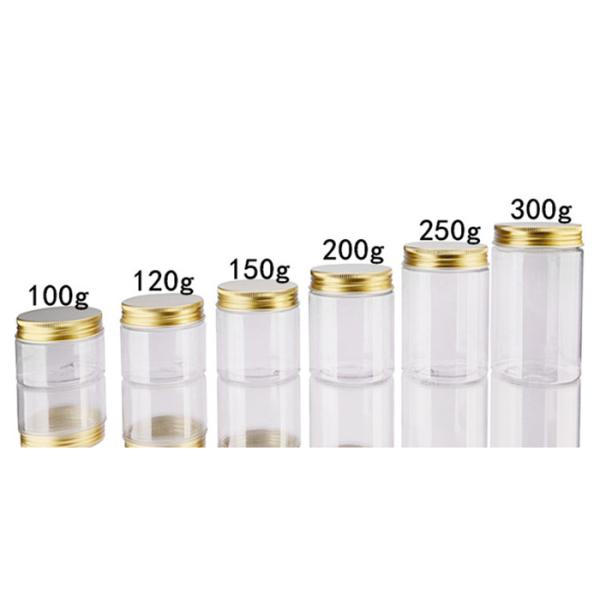 Wide Mouth Clear Plastic 250g Face Cream Jars With Gold Aluminum Lid