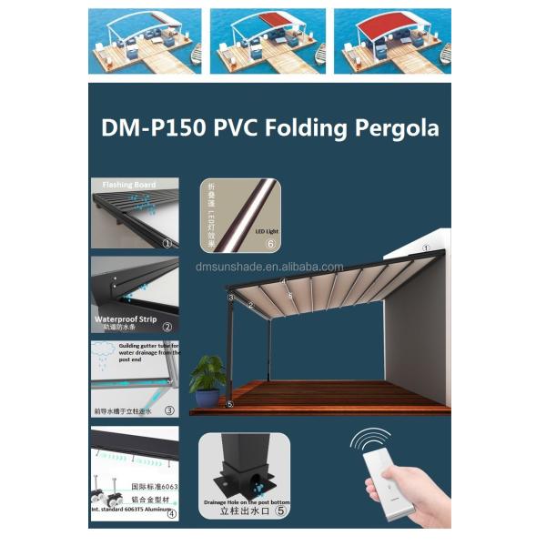 Настраиваемая водонепроницаемая выдвижная тента Алюминиевая ПВХ ПЕРГОЛА Крыша Солнцезащитная система