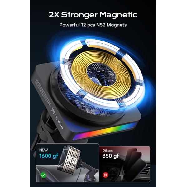 QI2 Diseño de una sola pieza estirada de todo metal Cargador inalámbrico Magsafe Monte de automóvil 9 Colores claros Tectura de metal completo