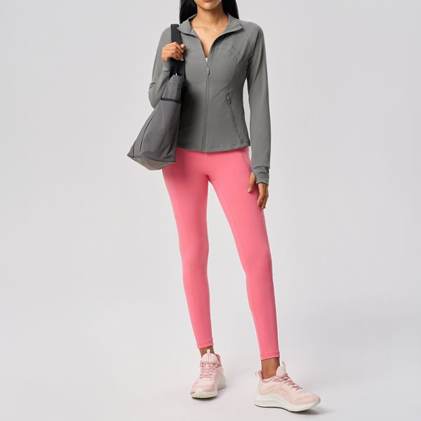 Full Zip Women Yoga Jacket Slim Fit Moisture Wicking Quick Dry Light Yellow