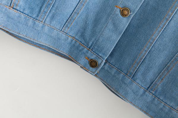 New Design Lapel Long Sleeve Denim Jacket With Embroidered Flowers Eco Friendly