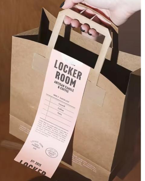 Customized logo, catering shopping packaging bag, restaurant grocery delivery, fast food delivery, kraft paper bag with flat handle