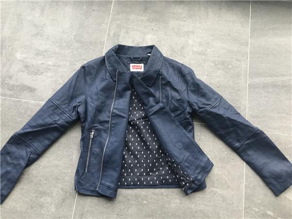 Navy Ladies PU Jacket , Pleather Biker Jacket Asymmetrical Zip Through LEDO1737