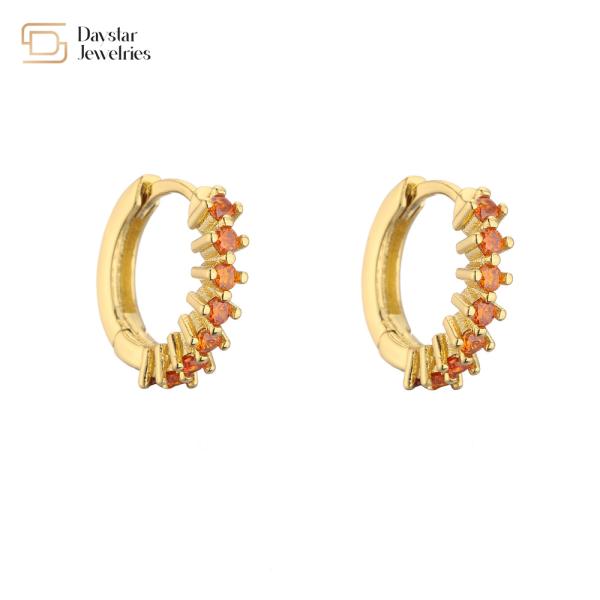 Diamond Zircon Huggie Hoop Earrings , 18k Rhinestone Small Circle Earrings