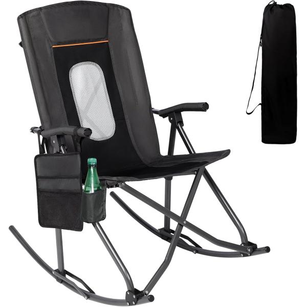 Black Mesh Back High Back Folding Camping Chair for Outdoor Activities Supports 130kg