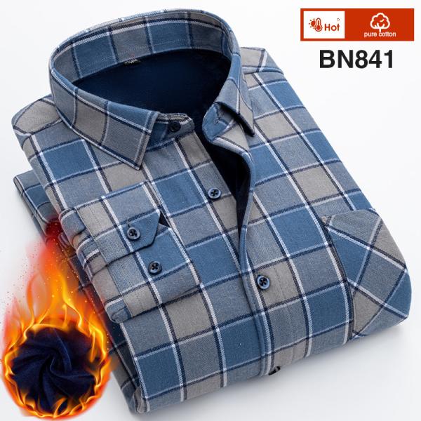 Thickened Fleece Viscose/Polyester/Spandex Plaid Shirt for Men's Office Causal Look