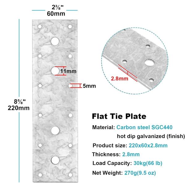 12 Pack Flat Mending Plate Hot Dip Galvanized Steel Corner Brace Repair Fixing