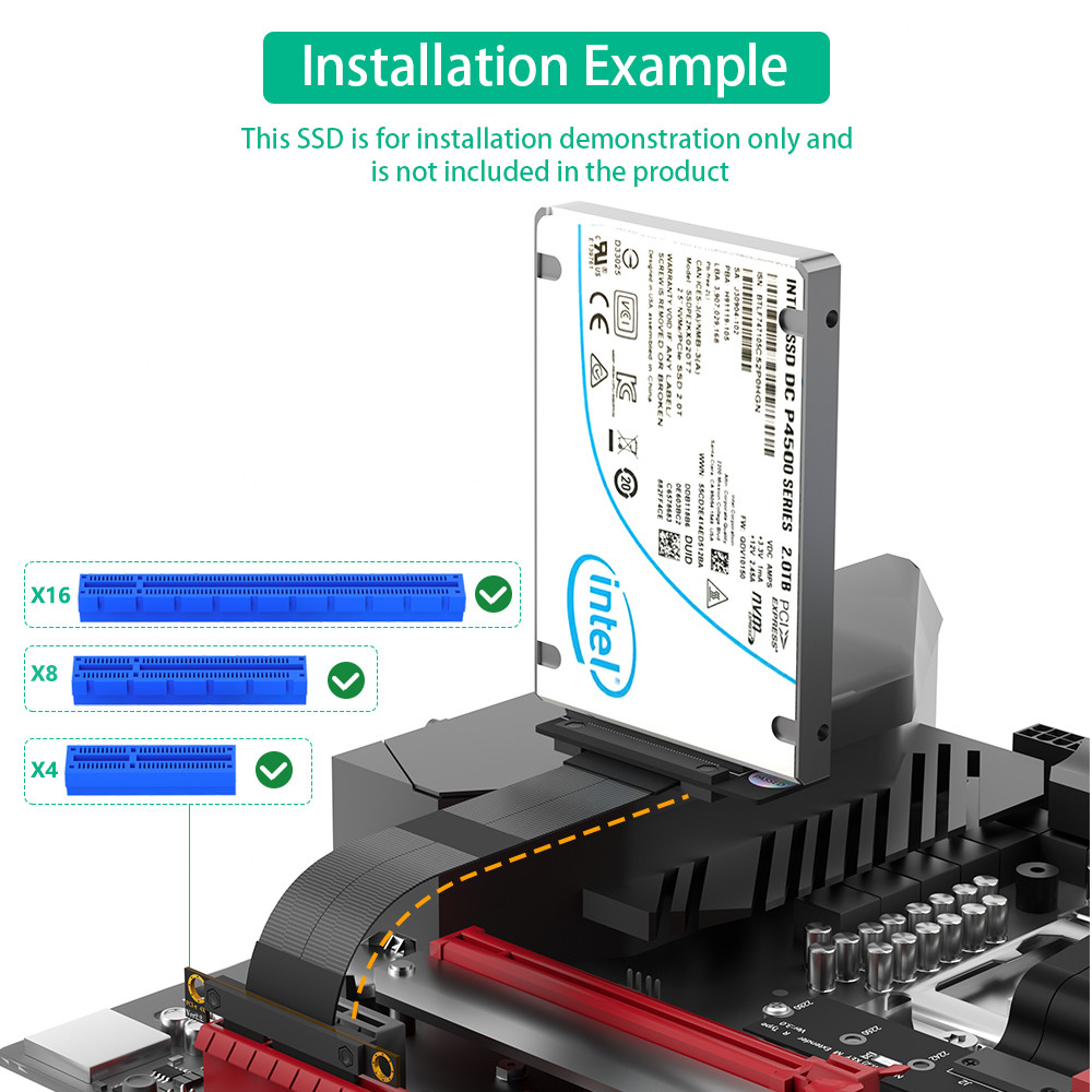 SFF-8639 U.2 90° до PCI-E 3.0 4X кабель расширения ленты для быстрой подключения