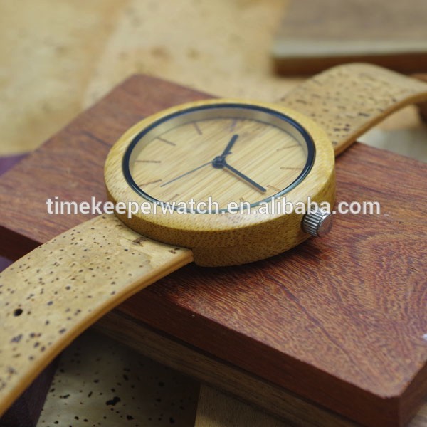 most nature bamboo wood watches with real cork band ,straps are eco-friendly material , cork leather wood watch