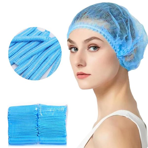 Blue Disposable Nonwoven Bouffant Caps Hair Net Hair Sleeves With Swivel Side Headbands, Unisex, Perfect For Sleeping